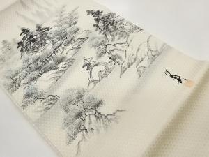 作家物　手描き民家に草木風景模様名古屋帯